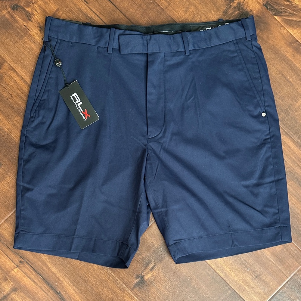 RLX Ralph Lauren Men's Navy Blue Flat Front Golf Core Shorts, Sz 36, NWT!